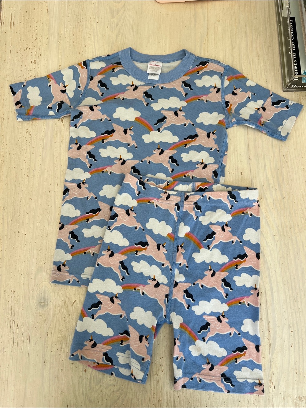 Hanna Andersson Blue Unicorn & Rainbow Pajama Set